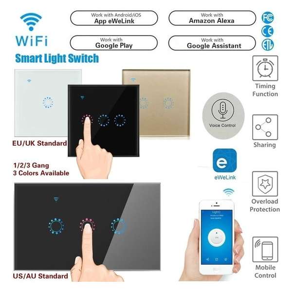 Baymate Smart Wifi Touch Light Switch App / Voice Control Wall Interruptor Werken met Alexa Google Home (1 Gang White)