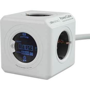 Allocacoc PowerCube Extended Monitor 4-voudige stekkerdoos met energieverbruiksmeter - 1,5 meter