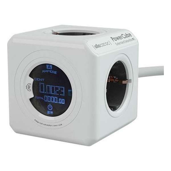 Allocacoc PowerCube Extended Monitor 4-voudige stekkerdoos met energieverbruiksmeter - 1,5 meter