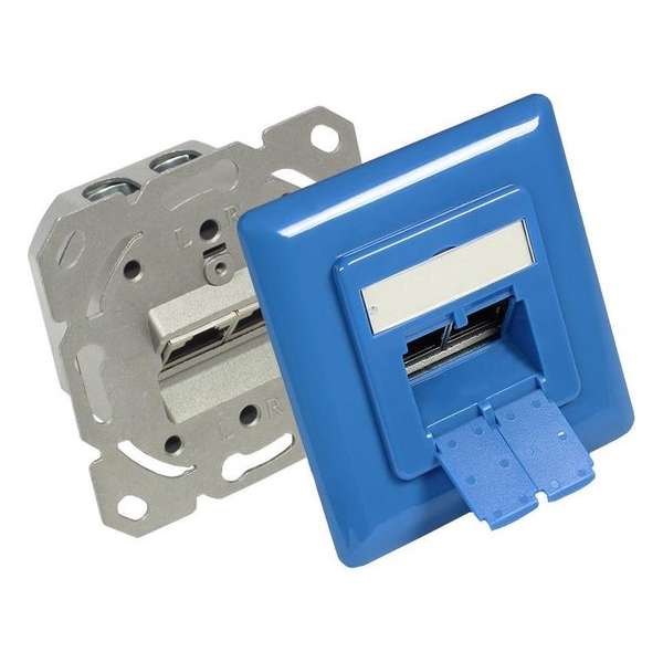 Good Connections Premium CAT6 Gigabit netwerk inbouw wandcontactdoos met afdekplaat en 2 RJ45 poorten - afgeschermd / blauw