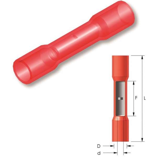 Nylon krimp doorverbinder Rood 25st - Kabelschoen - AMP connector