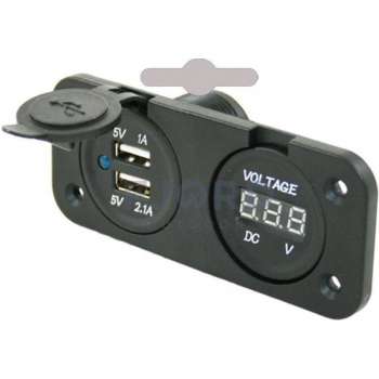 Power Line 2x USB stekker + Volt meter inbouw