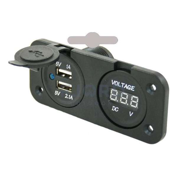 Power Line 2x USB stekker + Volt meter inbouw