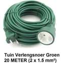 TUIN VERLENGSNOER / VERLENGKABEL - 20 METER - GROEN - 2 X 1.5 mm² - 2500 W