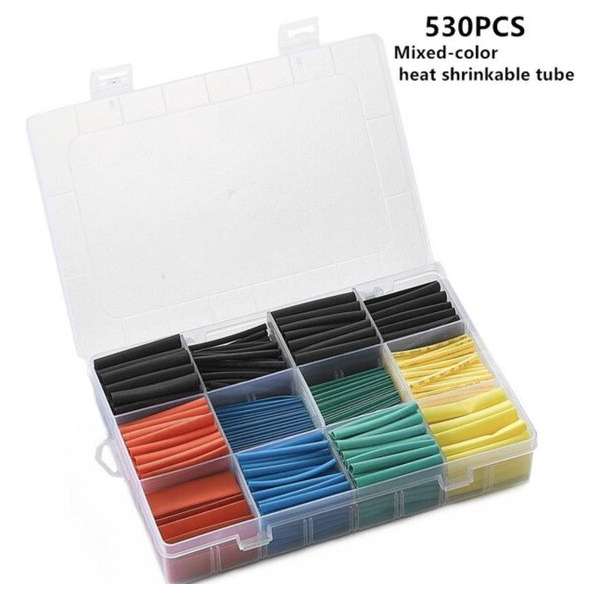 WiseGoods Krimpkous Assortiment - Krimpkousen Set in Doos - Kabelschoen - Kabel Mouwen - 5 Kleuren - 12 Maten - Doos 530 Stuks