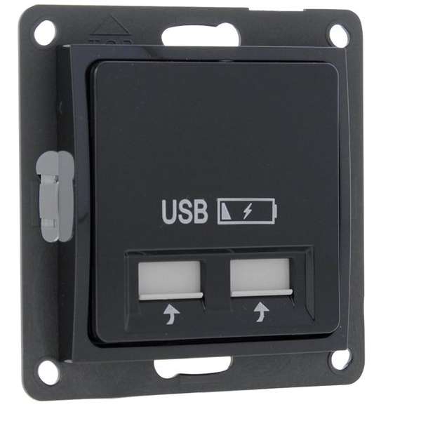 Smartwares S2 Inbouw Wandcontactdoos - 2-voudig USB - 5V- Antraciet