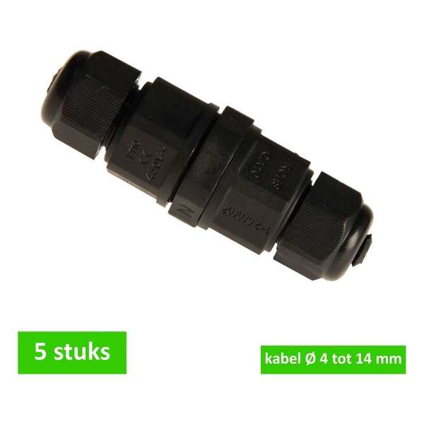 TQ4U Waterdichte kabelverbinder - 3 aderig - voor kabel Ø 4 tot 14 mm - IP68 - 5 stuks