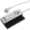 Q-Link stekkerdoos - 1-voudig - randaarde - docking station - 4 x USB - 3 x 1.5 mm - 1.5 m - zwart - wit