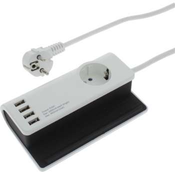 Q-Link stekkerdoos - 1-voudig - randaarde - docking station - 4 x USB - 3 x 1.5 mm - 1.5 m - zwart - wit