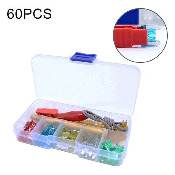 60 STKS Diverse Auto Motorfiets Truck Mini Lage Fuse Micro Blade Zekering Set 5A 10A 15A 20A 25A 30 AM & Test Potlood