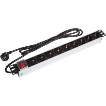 PDU-9V-SW - 9 voudige stekkerdoos met schakelaar, 19 inch 2,5m kabel