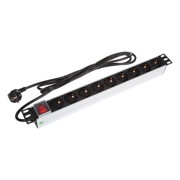 PDU-9V-SW - 9 voudige stekkerdoos met schakelaar, 19 inch 2,5m kabel