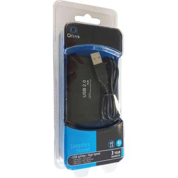 Q-LINK USB 2.0 snoer plus hub met 4 uitgangen