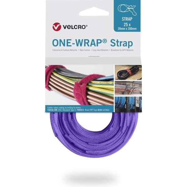 One-wrap Strap 20 mm x 200 mm. Paars. Klittenband + Kortpack pen (098.0608)