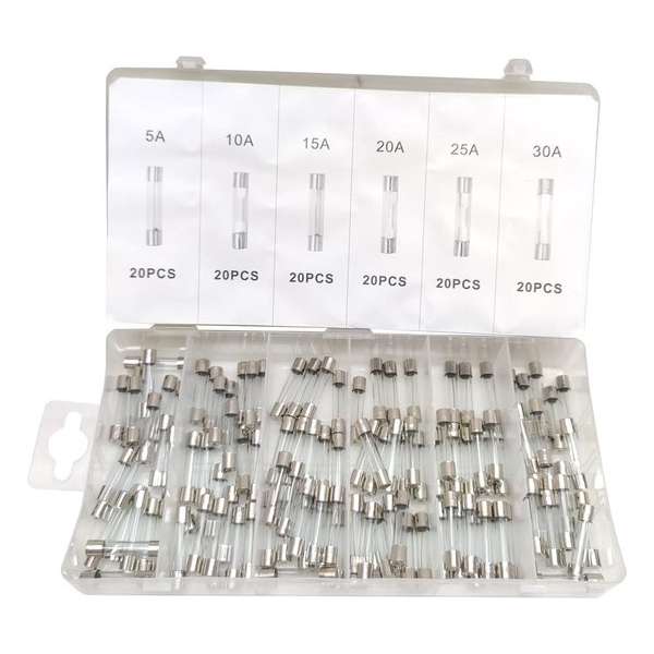 120 delige Glaszekering zekering Auto tractor boot  fuse set 5 10 15 20 25 30 AMP