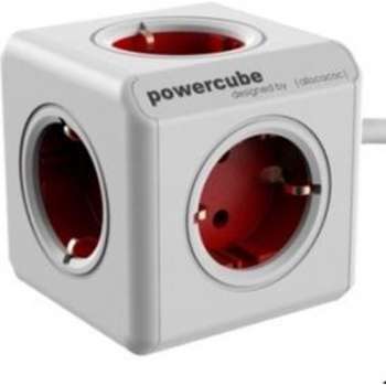 DesignNest PowerCube Extended 1,5 meter kabel - wit/rood - 5 stopcontacten Type F - stekkerdoos - stekkerblok