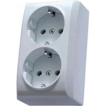 OSPEL Bis Double Socket Opbouw Stopcontact | Wit | 100x44x60 mm (lxbxh)