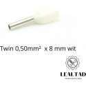 Adereindhuls dubbel 0,5 mm² x 8 mm wit 100 stuks | Ferrule | Draadhuls | Adereindhulzen | Eindverbinder