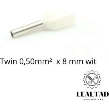 Adereindhuls dubbel 0,5 mm² x 8 mm wit 100 stuks | Ferrule | Draadhuls | Adereindhulzen | Eindverbinder