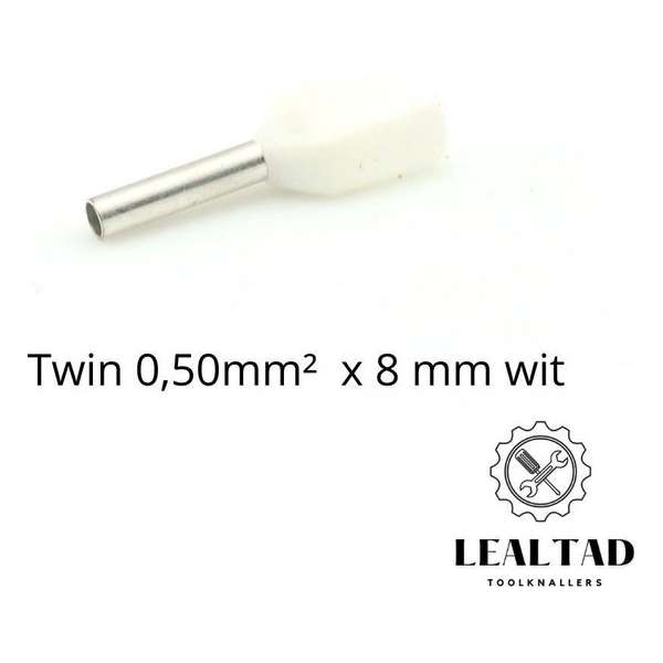 Adereindhuls dubbel 0,5 mm² x 8 mm wit 100 stuks | Ferrule | Draadhuls | Adereindhulzen | Eindverbinder