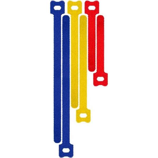 Klittenband kabelbinder met lus - 10/15/20 Centimeter - Blauw/Rood/Geel