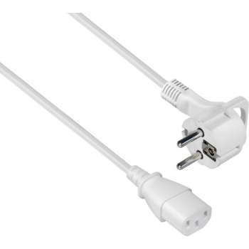 Transmedia Apparaatsnoer met rechte C13 plug en platte stekker - 3x 0,75mm / wit - 1,5 meter