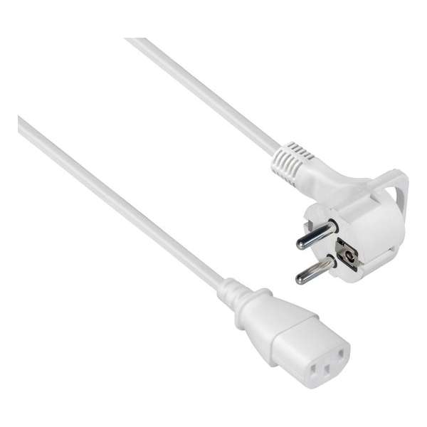 Transmedia Apparaatsnoer met rechte C13 plug en platte stekker - 3x 0,75mm / wit - 1,5 meter