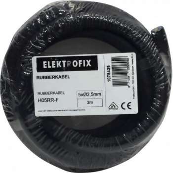 2 meter Elektrofix rubber kabel H05RR-F zwart neopreen, 5 x 2.5mm