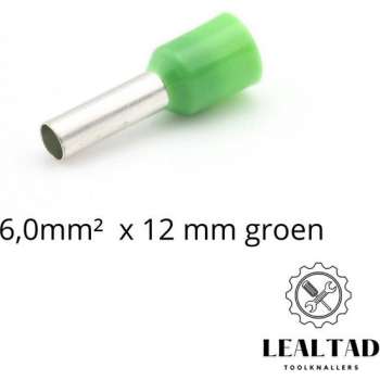 Adereindhuls 6,0 mm² x 12 mm groen 100 stuks | Ferrule | Draadhuls | Adereindhulzen | Eindverbinder