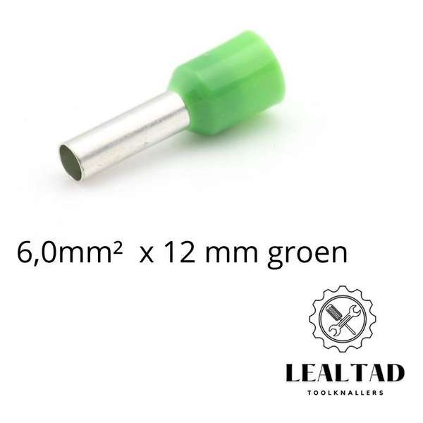 Adereindhuls 6,0 mm² x 12 mm groen 100 stuks | Ferrule | Draadhuls | Adereindhulzen | Eindverbinder