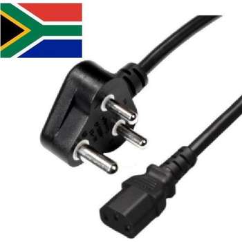 EECONN Apparaatsnoer met rechte C13 plug en haakse type M stekker (Zuid-Afrika) - 3x 0,75mm / zwart - 1,8 meter