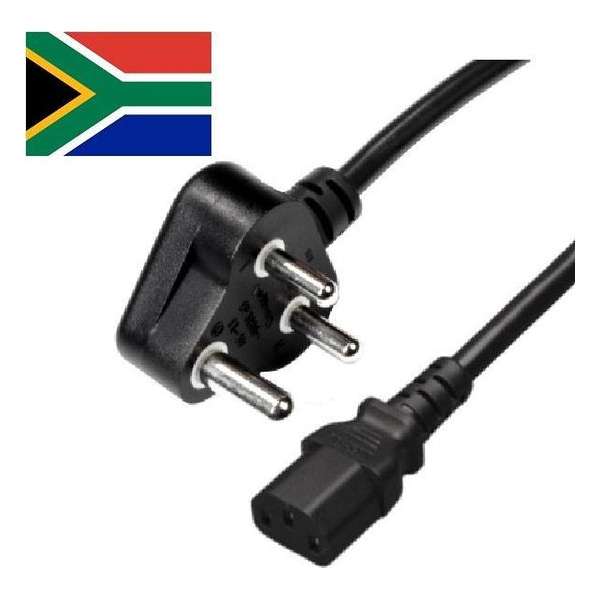 EECONN Apparaatsnoer met rechte C13 plug en haakse type M stekker (Zuid-Afrika) - 3x 0,75mm / zwart - 1,8 meter