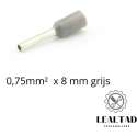 Adereindhuls 0,75 mm² x 8 mm grijs 100 stuks | Ferrule | Draadhuls | Adereindhulzen | Eindverbinder