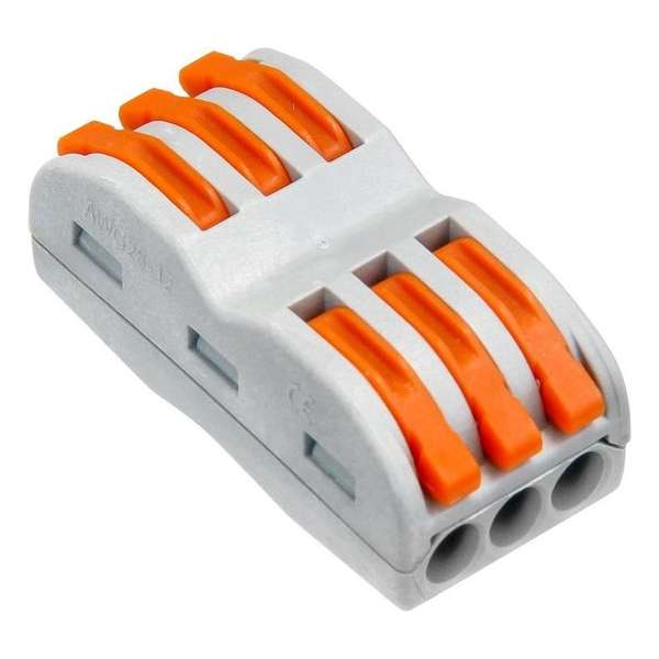 Verbindingsklem duo 3/3 polig  Transparant/oranje   0,08 t/m 4mm2 kabel 32A 600V  18,5mmx29mmx12,5mm