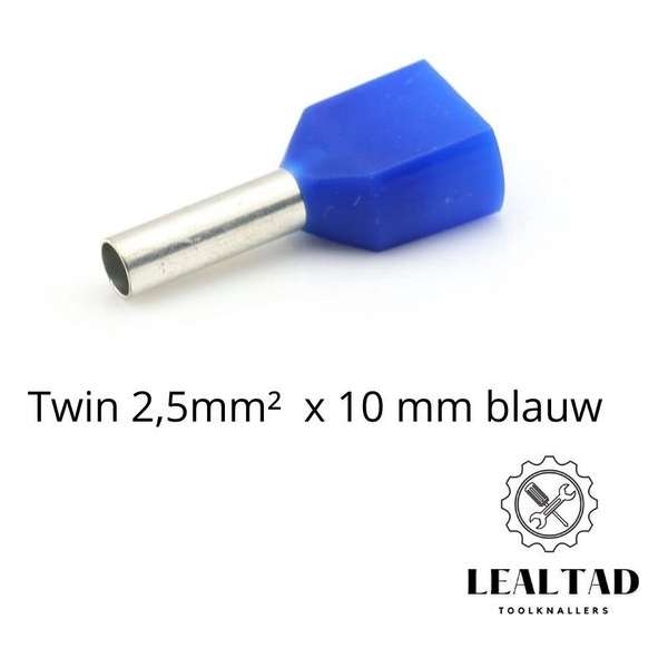 Adereindhuls dubbel 2,5 mm² x 10 mm blauw 100 stuks | Ferrule | Draadhuls | Adereindhulzen | Eindverbinder