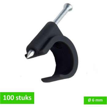 TQ4U kabelclip / spijkerclip rond | voor kabel tot Ø 6 mm | kunststof | met stalen nagel 15 mm | zwart | 100 STUKS