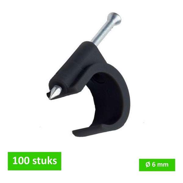 TQ4U kabelclip / spijkerclip rond | voor kabel tot Ø 6 mm | kunststof | met stalen nagel 15 mm | zwart | 100 STUKS