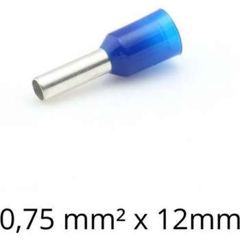 Adereindhuls 0,75 mm² x 12 mm blauw 100 stuks | Ferrule | Draadhuls | Adereindhulzen | Eindverbinder