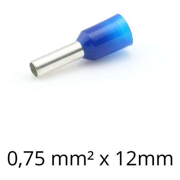 Adereindhuls 0,75 mm² x 12 mm blauw 100 stuks | Ferrule | Draadhuls | Adereindhulzen | Eindverbinder