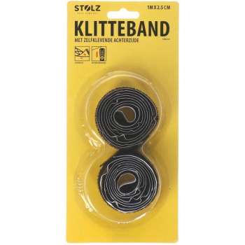 Stolz | Zelfklevend klittenband | 1 meter lang | 2,5 cm breed | Zwart