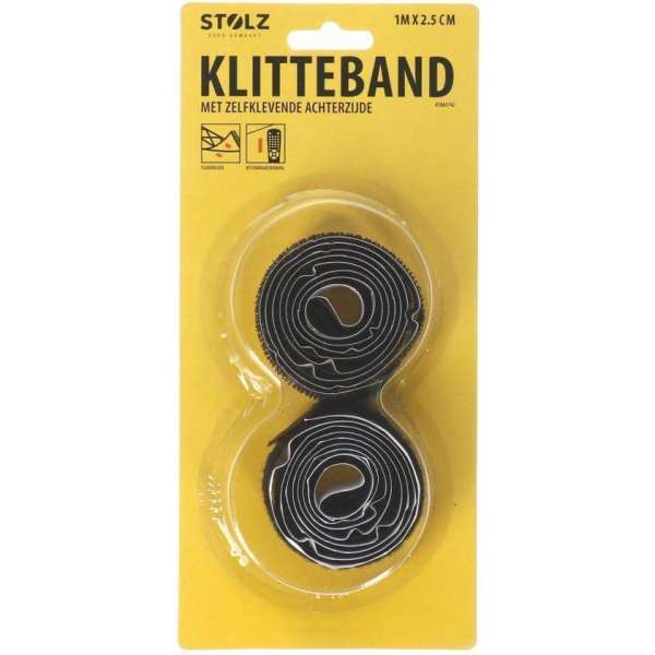 Stolz | Zelfklevend klittenband | 1 meter lang | 2,5 cm breed | Zwart