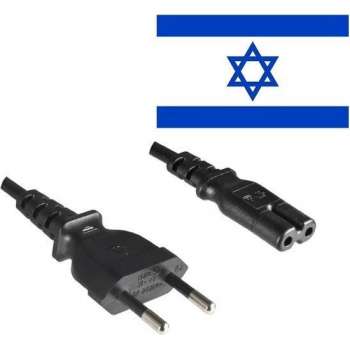 DINIC Stroomkabel met rechte C7 plug en rechte Euro CEE 7/16 (Israël) stekker - 2x 0,75mm / zwart - 1,8 meter