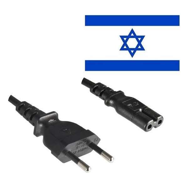 DINIC Stroomkabel met rechte C7 plug en rechte Euro CEE 7/16 (Israël) stekker - 2x 0,75mm / zwart - 1,8 meter