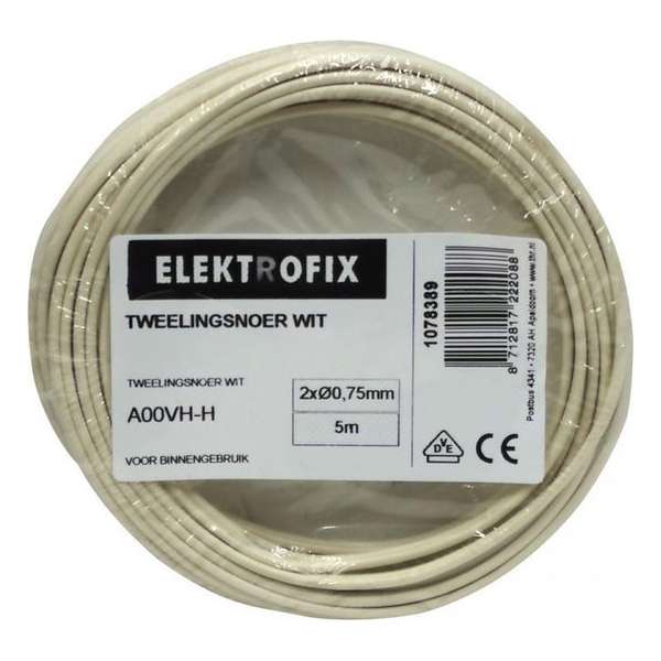 Elektrofix tweelingsnoer 2 x 0,75 mm wit 5 m