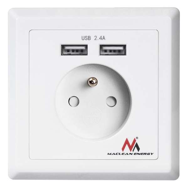 Ingebouwd stopcontact met 2xUSB Maclean Energy MCE251 USB 5V, 2.4A 86x86mm