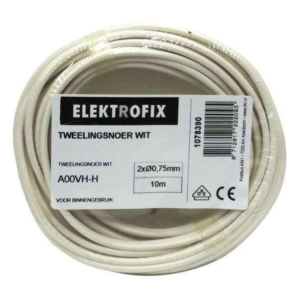 Elektrofix tweelingsnoer 2 x 0,75 mm wit 10 m