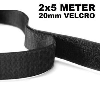 2*5m Zwarte Opnaaibare Klittenband/Velcro (Hook and Loop), Breedte 20mm