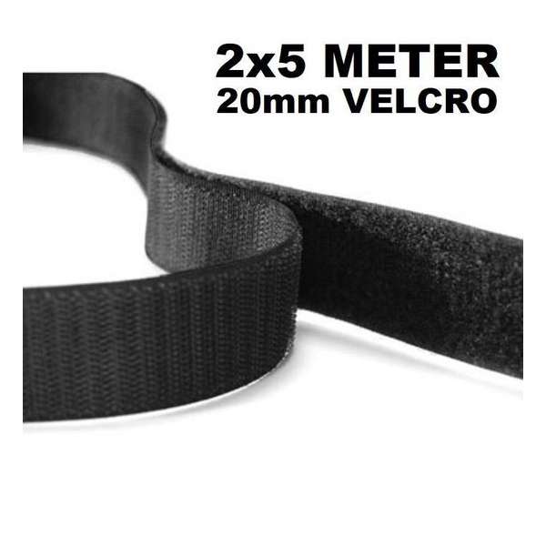 2*5m Zwarte Opnaaibare Klittenband/Velcro (Hook and Loop), Breedte 20mm