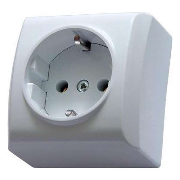 OSPEL Bis Single Socket Opbouw Stopcontact | Wit | 60x38x60 mm (lxbxh)