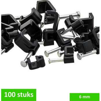 TQ4U kabelclip / spijkerclip plat | voor kabel tot 6 mm breed | kunststof | met stalen nagel 17 mm | zwart | 100 STUKS